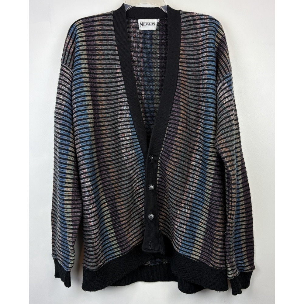 Vtg Cardigan Sweater Mens 3X Blue Classic Acrylic Button Grandpa Grunge USA Read